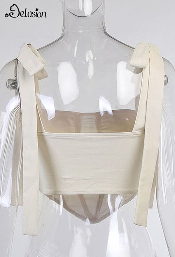 1/3 Delusion Y2K Style Women's Summer Square Collar Camisole Polyester Adjustable Shoulder Strap Waist Fishbone Decorated Irregular Hem Corset Tank Top